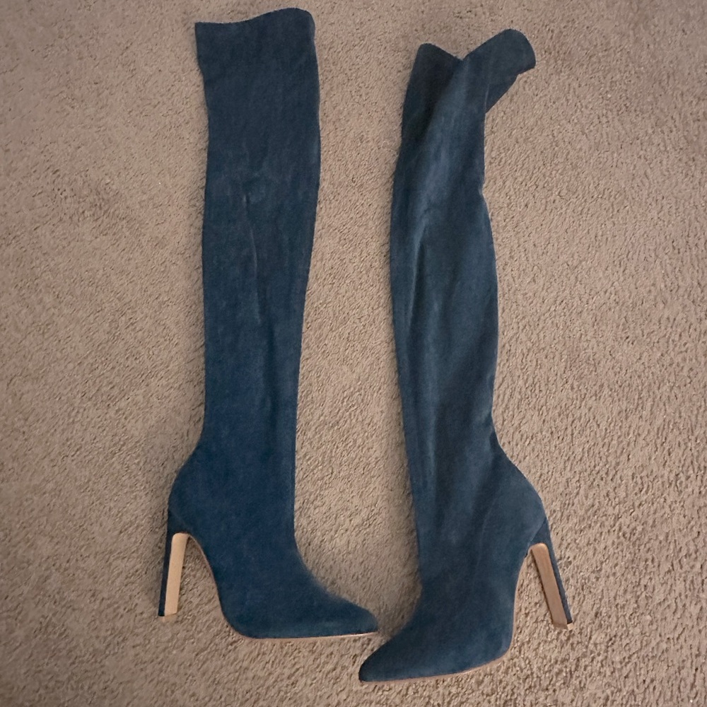 Teal suede over the knee boots